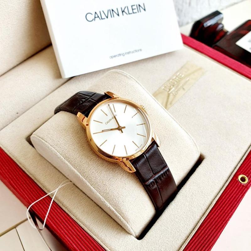  Shop Authentic Calvin Klein City White Mother of Pearl Dial Brown Leather Strap Watch for Women - K2G23620 - Luxxuri