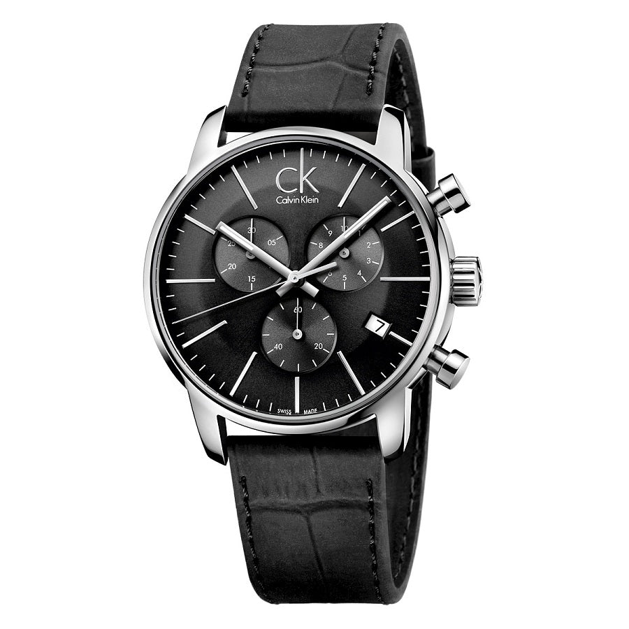  Shop Authentic Calvin Klein City Chronograph Black Dial Black Leather Strap Watch for Men - K2G271C3 - Luxxuri