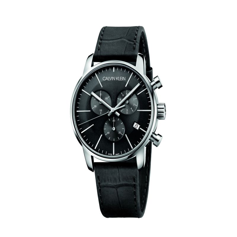 Shop Authentic Calvin Klein City Chronograph Black Dial Black Leather Strap Watch for Men - K2G271C3 - Luxxuri