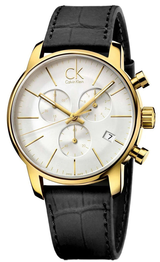  Shop Authentic Calvin Klein City Chronograph Silver Dial Black Leather Strap Watch for Men - K2G275C6 - Luxxuri