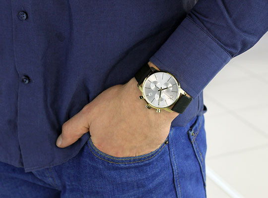  Shop Authentic Calvin Klein City Chronograph Silver Dial Black Leather Strap Watch for Men - K2G275C6 - Luxxuri