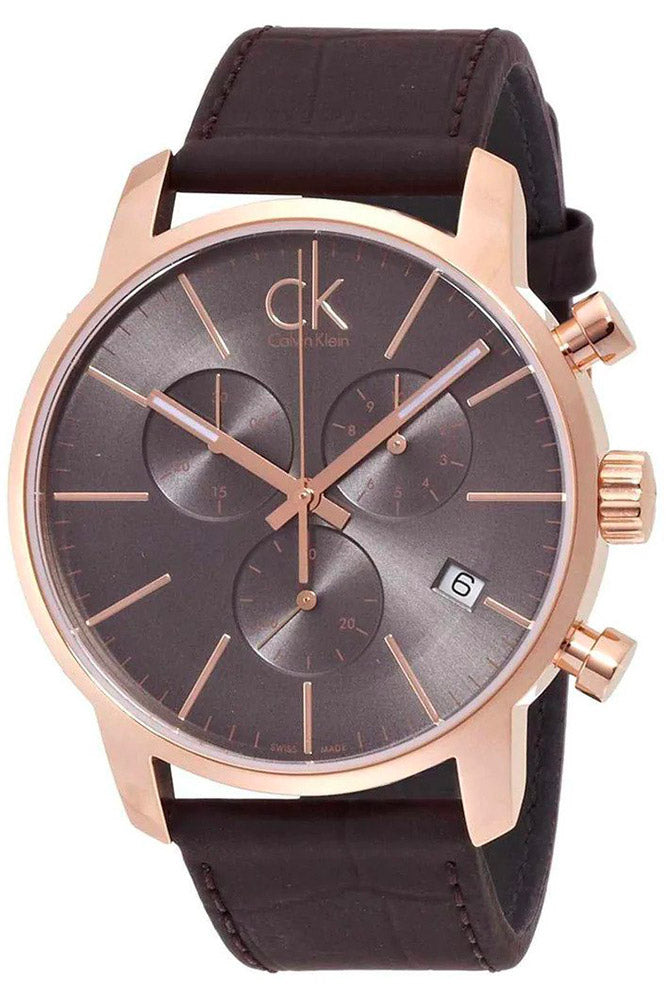  Shop Authentic Calvin Klein City Chronograph Grey Dial Brown Leather Strap Watch for Men - K2G276G3 - Luxxuri