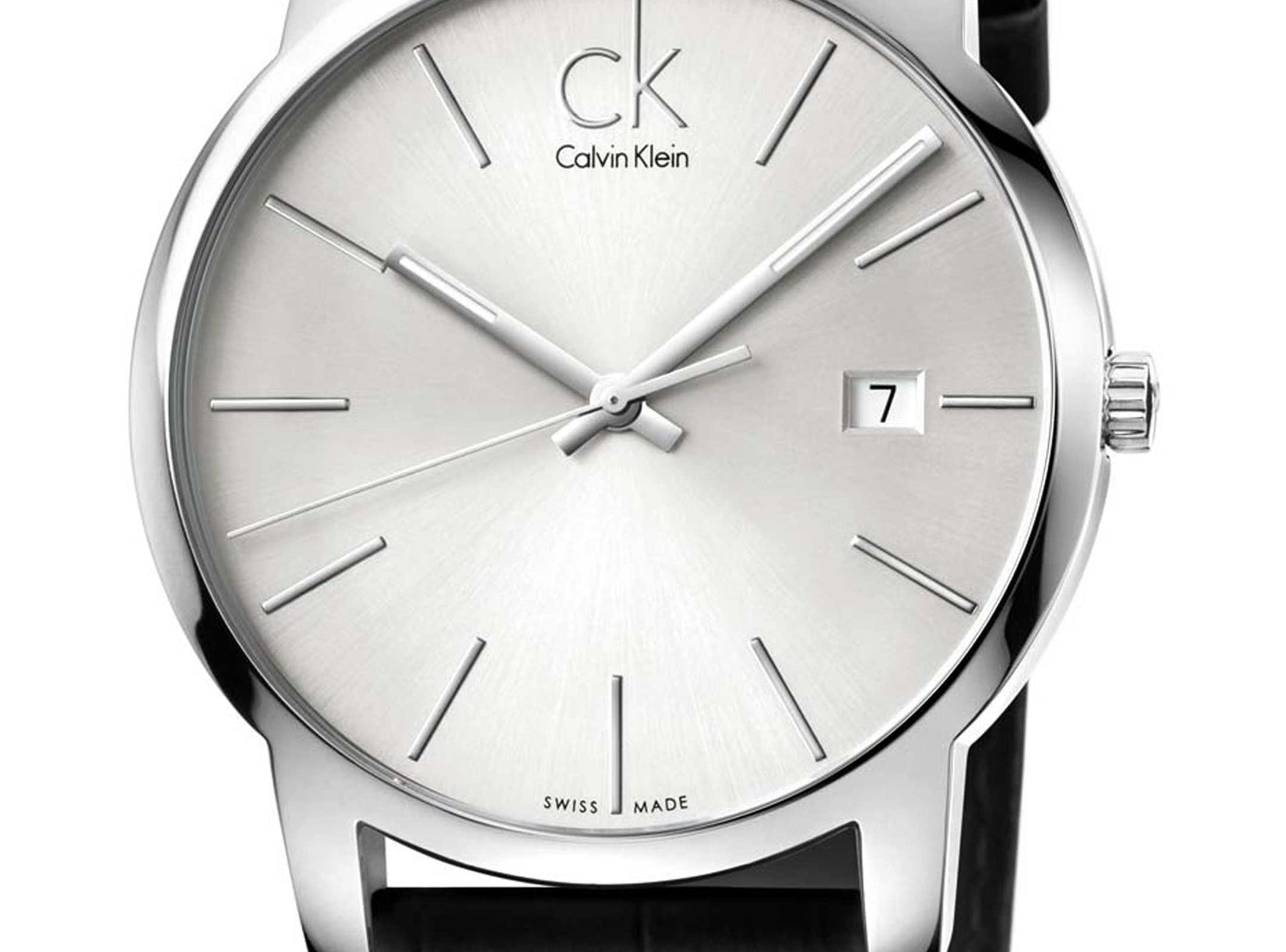  Shop Authentic Calvin Klein City Date Silver Dial Black Leather Strap Watch for Men - K2G2G1C6 - Luxxuri