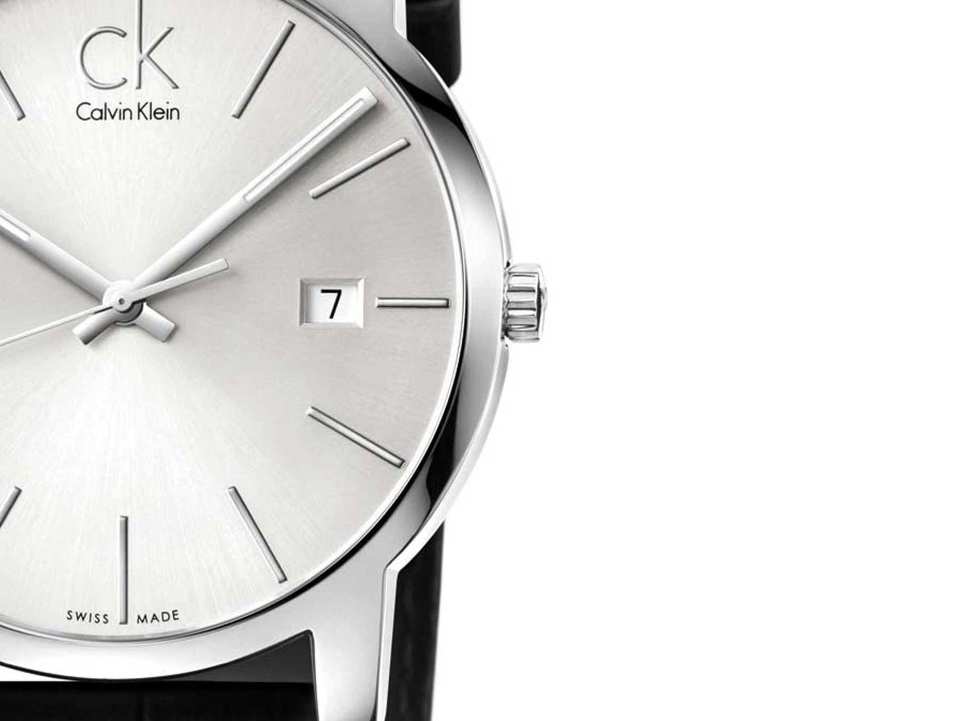 Shop Authentic Calvin Klein City Date Silver Dial Black Leather Strap Watch for Men - K2G2G1C6 - Luxxuri
