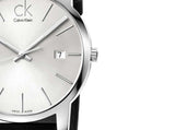  Shop Authentic Calvin Klein City Date Silver Dial Black Leather Strap Watch for Men - K2G2G1C6 - Luxxuri