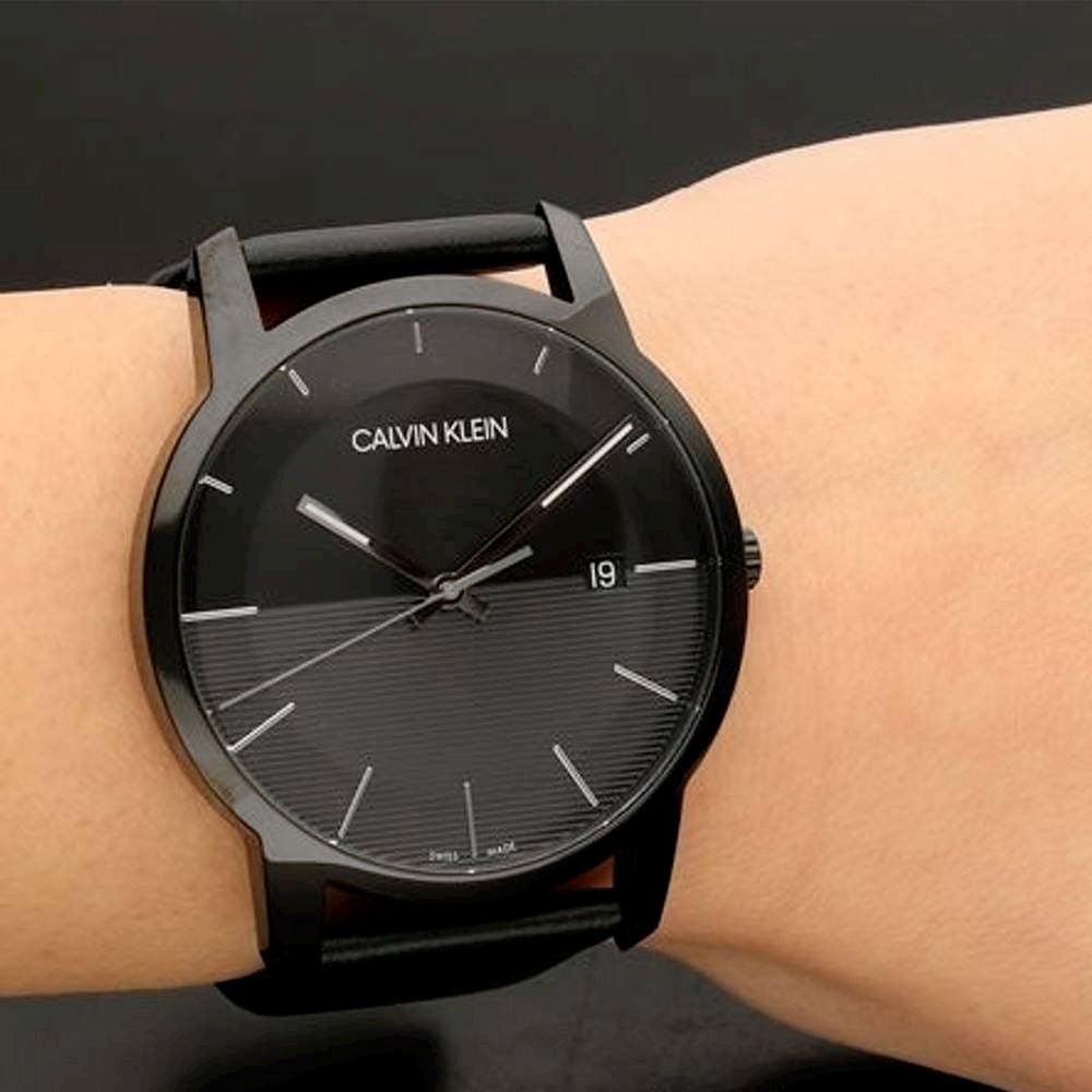  Shop Authentic Calvin Klein City Quartz Black Dial Black Leather Strap Watch for Men - K2G2G4CX - Luxxuri