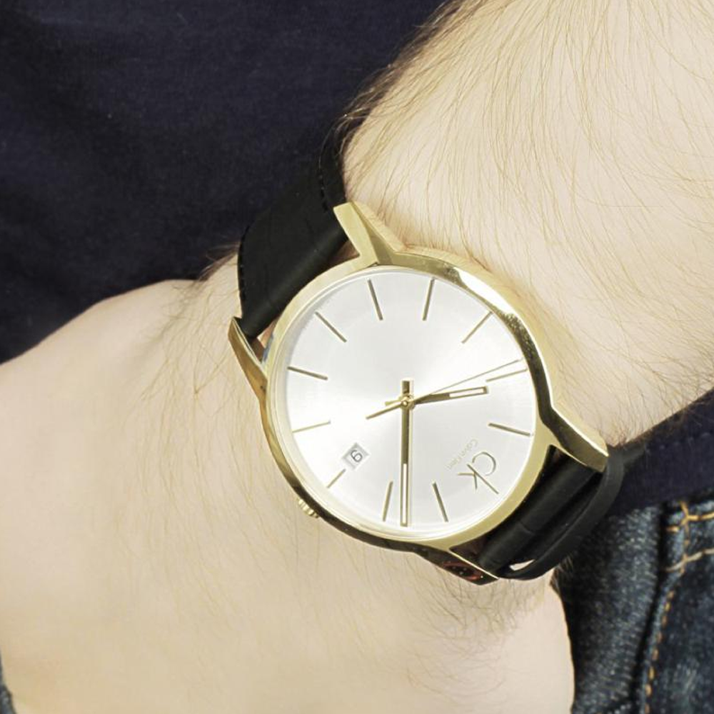  Shop Authentic Calvin Klein City Mother of Pearl White Dial Black Leather Strap Watch for Men - K2G2G5C6 - Luxxuri