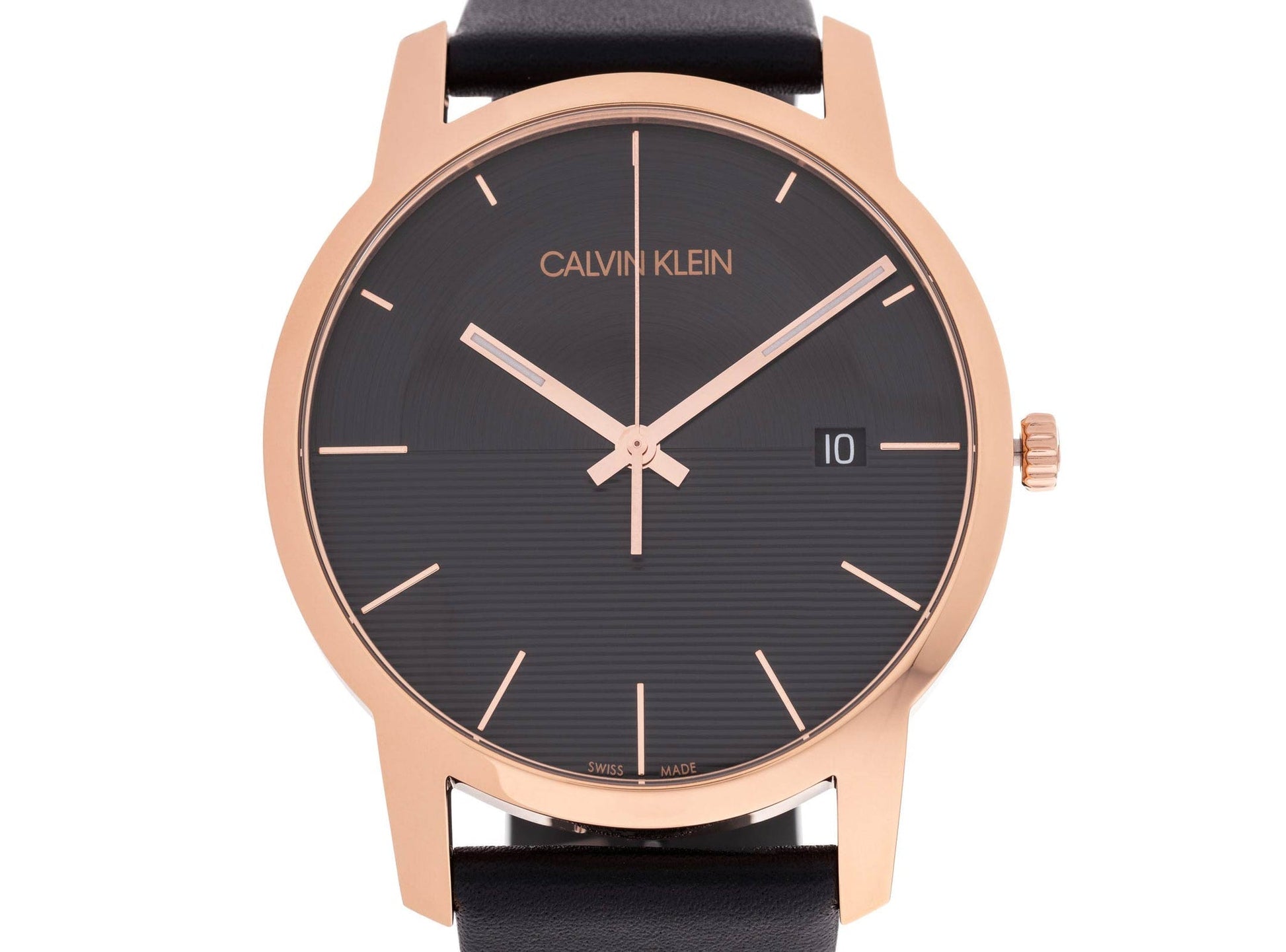  Shop Authentic Calvin Klein City Quartz Black Dial Black Leather Strap Watch for Men - K2G2G6CZ - Luxxuri