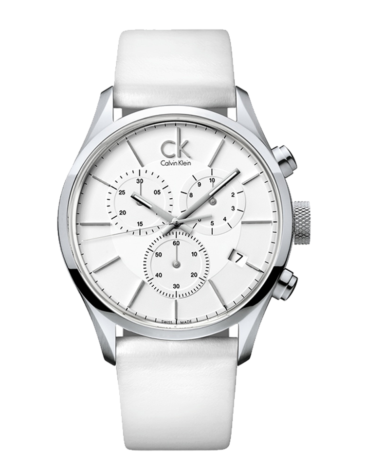  Shop Authentic Calvin Klein Masculine Chronograph White Dial White Leather Strap Watch for Men - K2H27101 - Luxxuri
