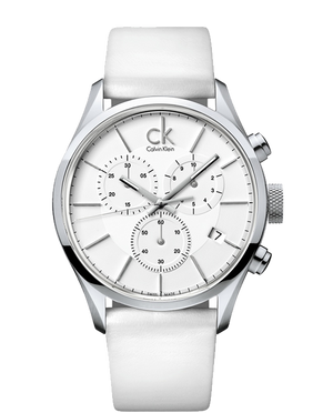  Shop Authentic Calvin Klein Masculine Chronograph White Dial White Leather Strap Watch for Men - K2H27101 - Luxxuri