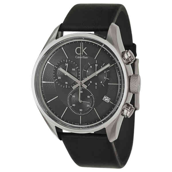 Shop Authentic Calvin Klein Masculine Chronograph Black Dial Black Leather Strap Watch for Men - K2H27102 - Luxxuri