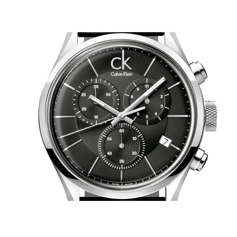  Shop Authentic Calvin Klein Masculine Chronograph Black Dial Black Leather Strap Watch for Men - K2H27102 - Luxxuri
