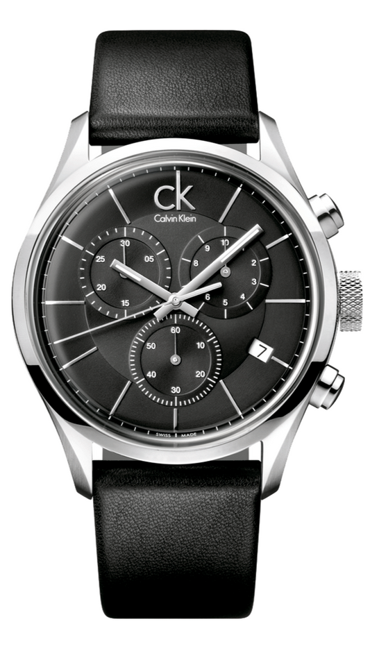  Shop Authentic Calvin Klein Masculine Chronograph Black Dial Black Leather Strap Watch for Men - K2H27102 - Luxxuri