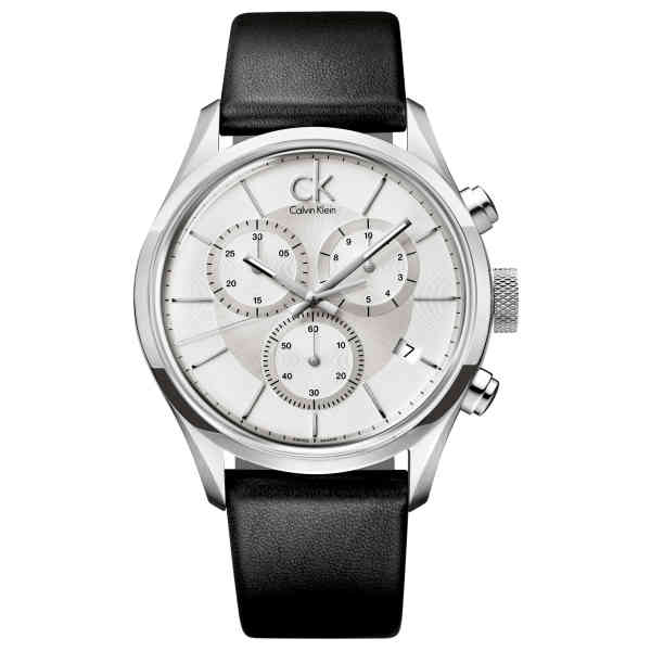  Shop Authentic Calvin Klein Masculine Chronograph White Dial Black Leather Strap Watch for Men - K2H27120 - Luxxuri