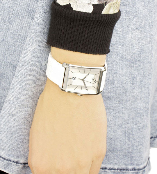 Shop Authentic Calvin Klein Window White Dial White Leather Strap Watch for Men - K2M21120 - Luxxuri