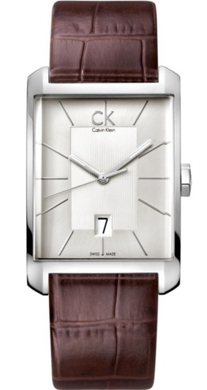  Shop Authentic Calvin Klein Window Silver Dial Brown Leather Strap Watch for Men - K2M21126 - Luxxuri