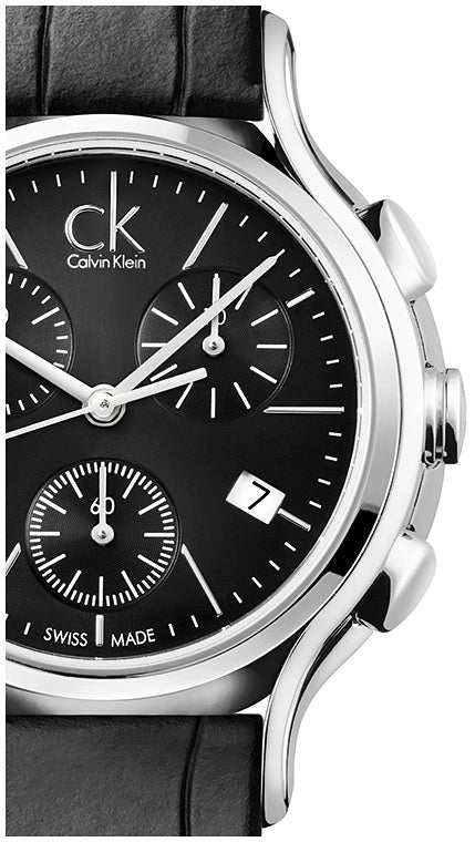  Shop Authentic Calvin Klein Skirt Chronograph Black Dial Black Leather Strap Watch for Men - K2U291C1 - Luxxuri