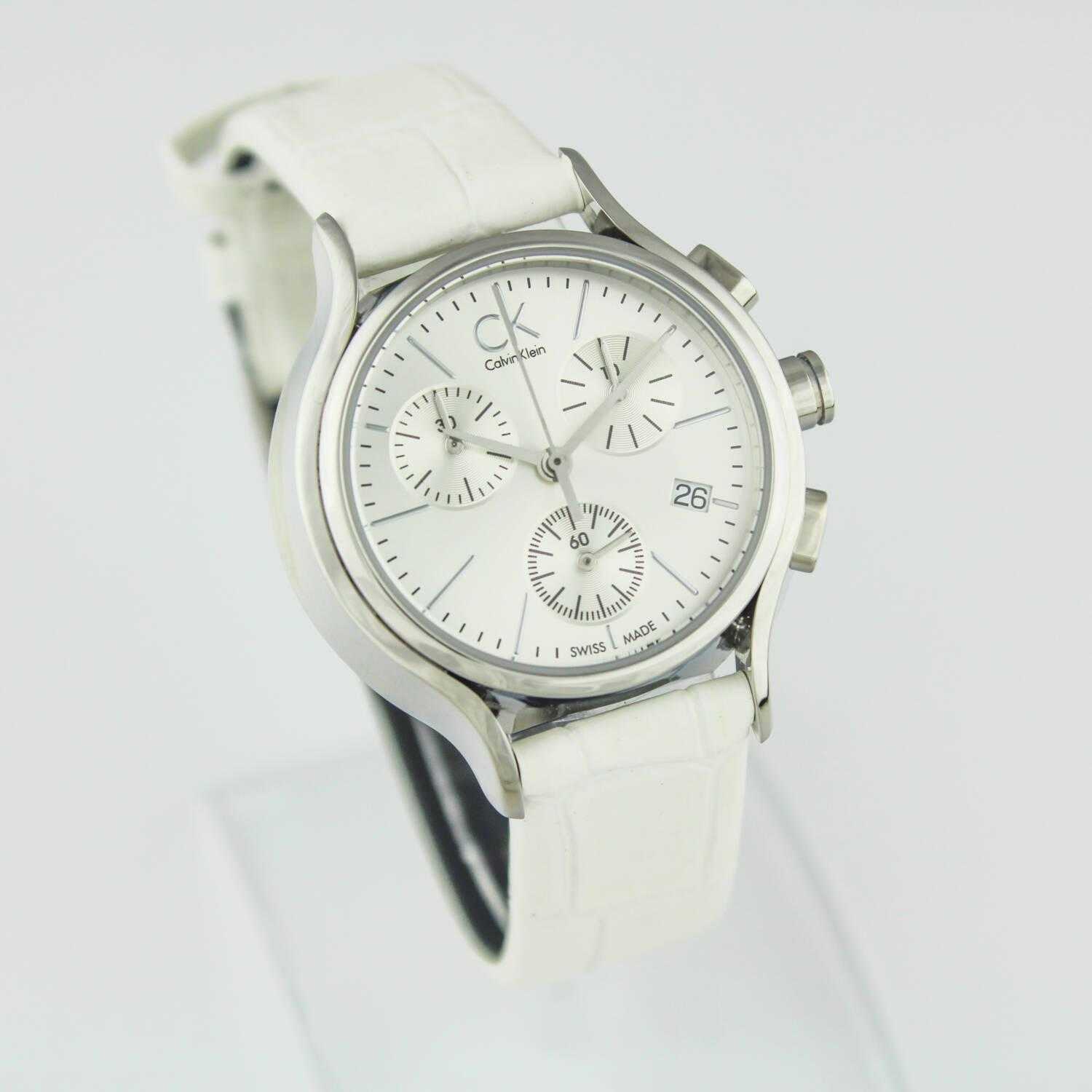  Shop Authentic Calvin Klein Skirt White Dial White Leather Strap Watch for Women - K2U291L6 - Luxxuri