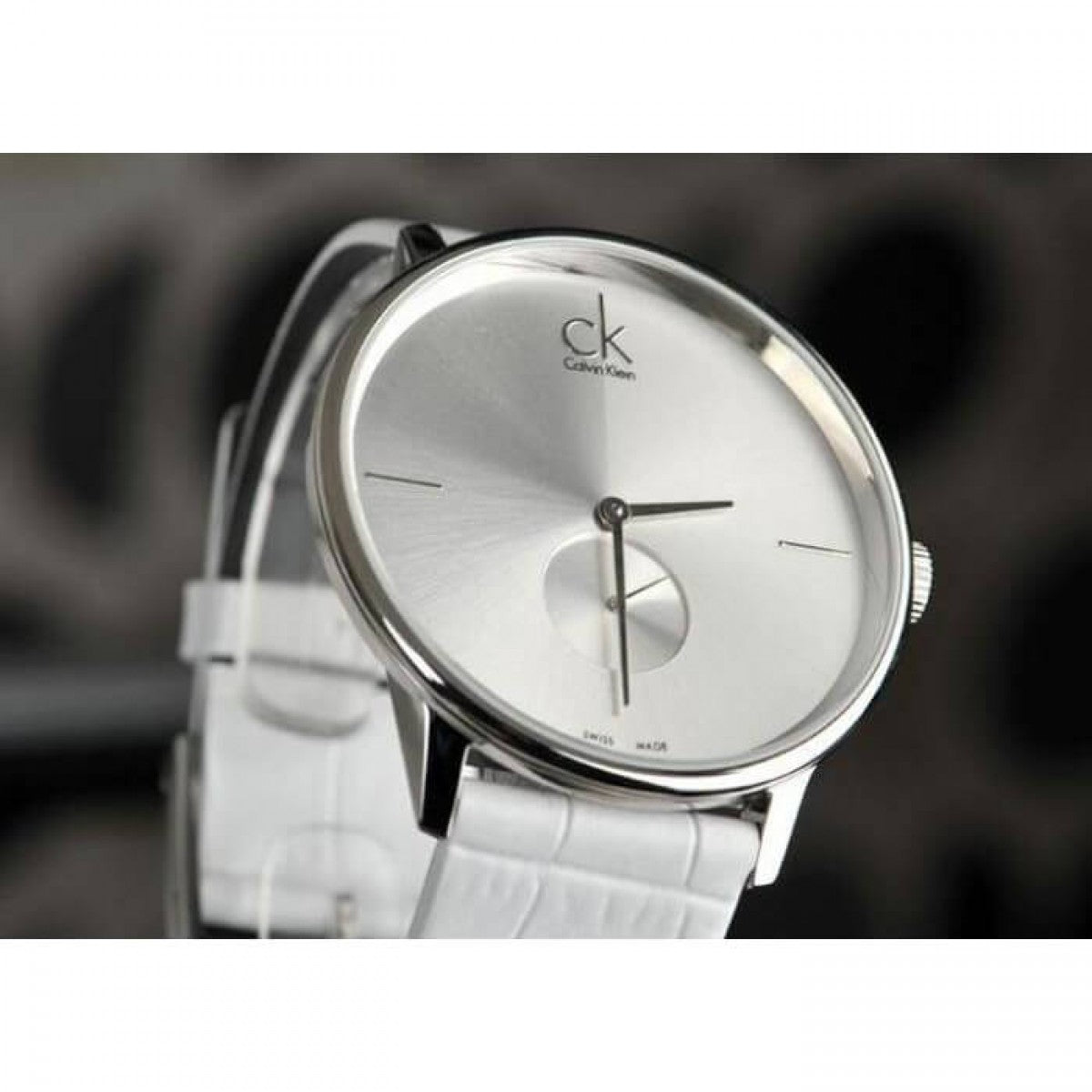  Shop Authentic Calvin Klein Accent Silver Dial White Leather Strap Watch for Women - K2Y211K6 - Luxxuri