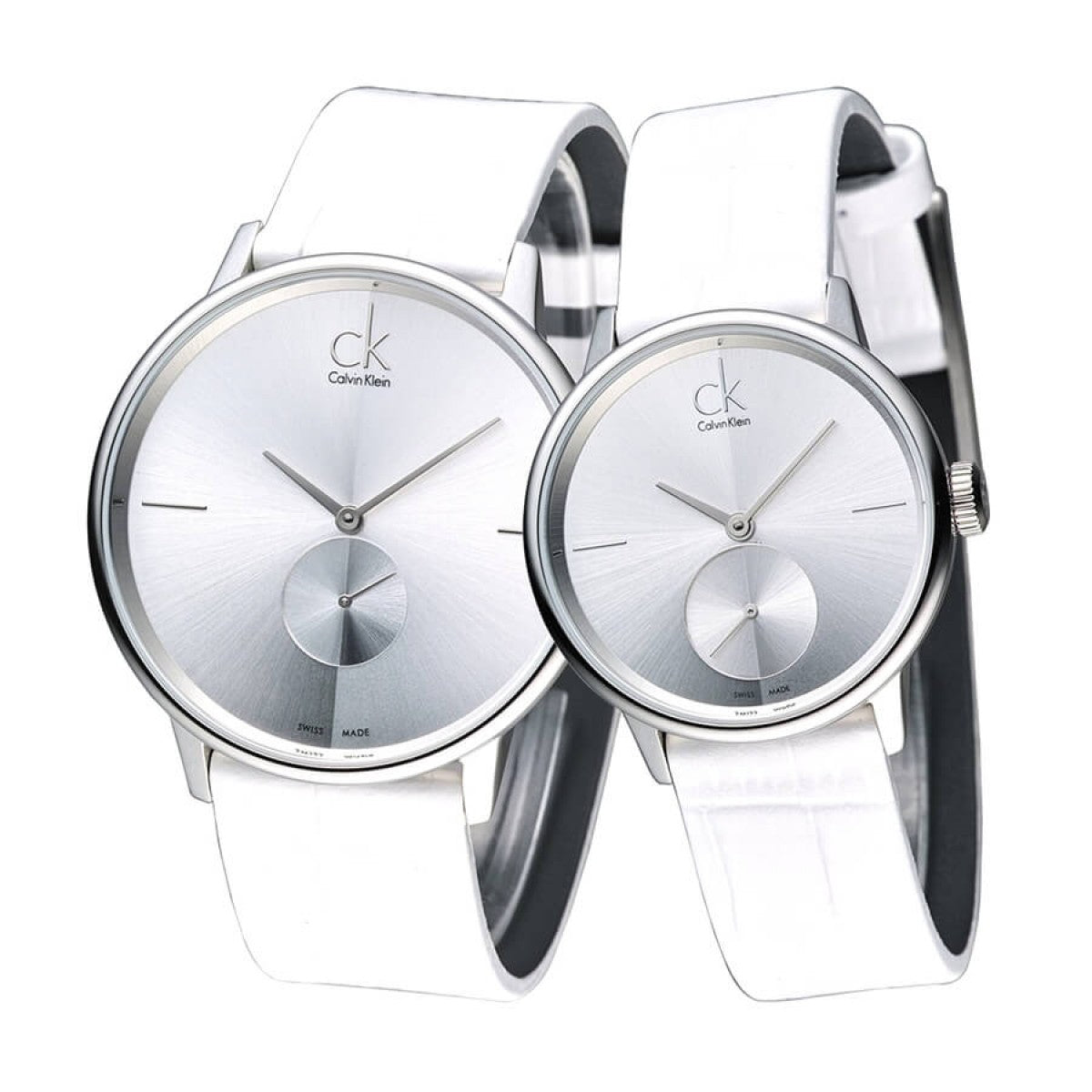  Shop Authentic Calvin Klein Accent Silver Dial White Leather Strap Watch for Women - K2Y211K6 - Luxxuri