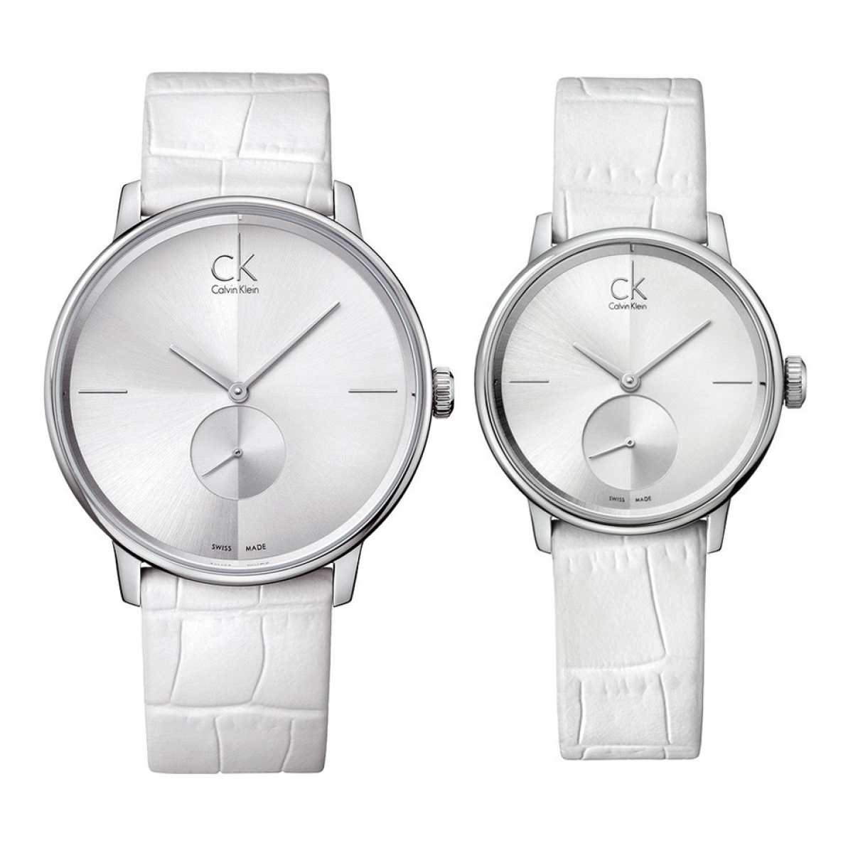  Shop Authentic Calvin Klein Accent Silver Dial White Leather Strap Watch for Women - K2Y211K6 - Luxxuri
