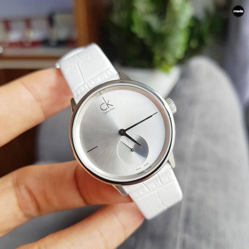  Shop Authentic Calvin Klein Accent Silver Dial White Leather Strap Watch for Women - K2Y231K6 - Luxxuri