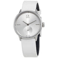  Shop Authentic Calvin Klein Accent Silver Dial White Leather Strap Watch for Women - K2Y231K6 - Luxxuri
