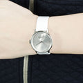  Shop Authentic Calvin Klein Accent Silver Dial White Leather Strap Watch for Women - K2Y231K6 - Luxxuri