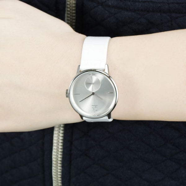  Shop Authentic Calvin Klein Accent Silver Dial White Leather Strap Watch for Women - K2Y231K6 - Luxxuri