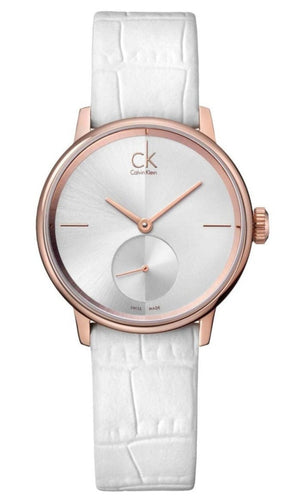  Shop Authentic Calvin Klein Accent Silver Dial White Leather Strap Watch for Women - K2Y236K6 - Luxxuri