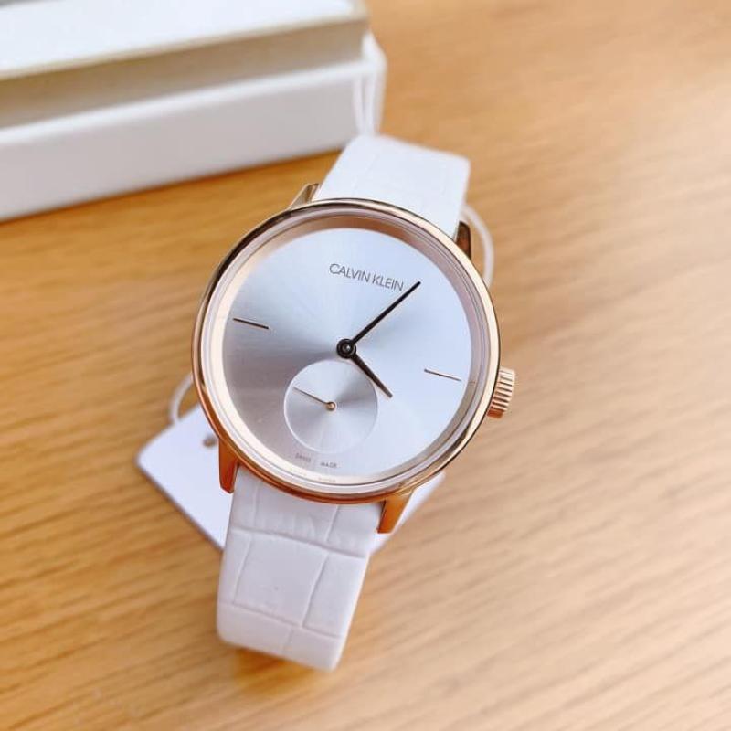  Shop Authentic Calvin Klein Accent Silver Dial White Leather Strap Watch for Women - K2Y236K6 - Luxxuri