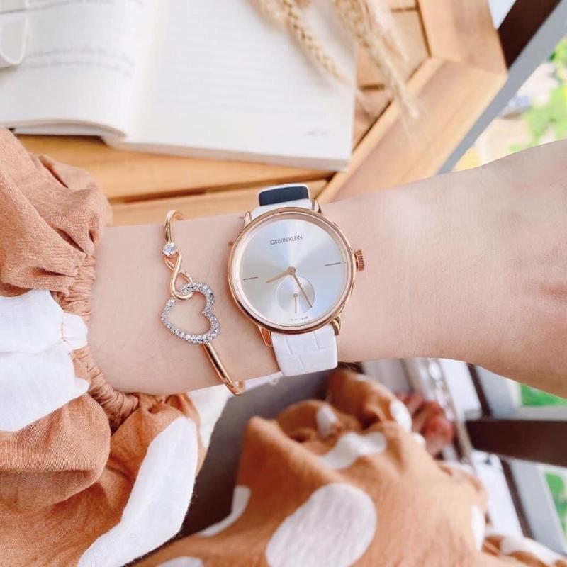  Shop Authentic Calvin Klein Accent Silver Dial White Leather Strap Watch for Women - K2Y236K6 - Luxxuri
