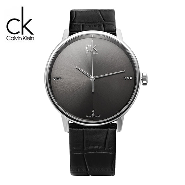  Shop Authentic Calvin Klein Accent Black Dial Black Leather Strap Watch for Men - K2Y2X1CU - Luxxuri