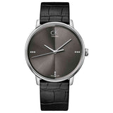  Shop Authentic Calvin Klein Accent Black Dial Black Leather Strap Watch for Men - K2Y2X1CU - Luxxuri