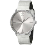  Shop Authentic Calvin Klein Accent Silver Dial White Leather Strap Watch for Women - K2Y2X1K6 - Luxxuri