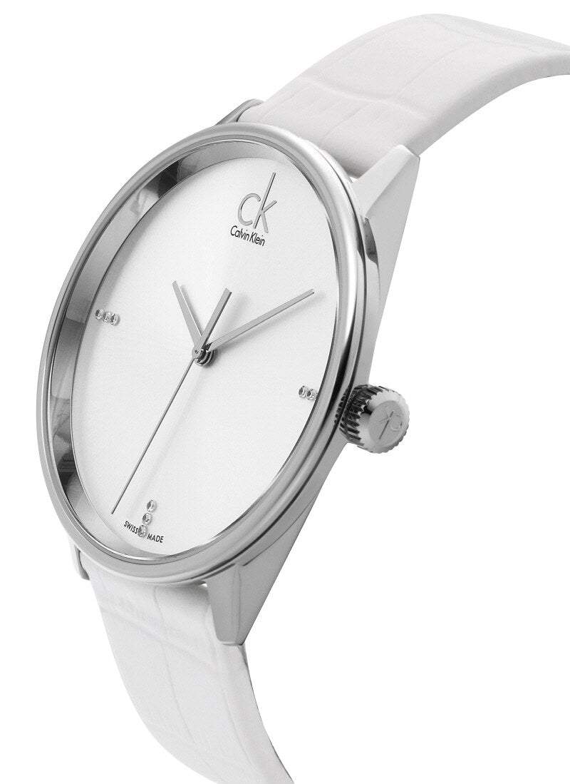  Shop Authentic Calvin Klein Accent Silver Dial White Leather Strap Watch for Men - K2Y2X1KW - Luxxuri