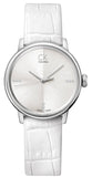  Shop Authentic Calvin Klein Accent Silver Dial White Leather Strap Watch for Women - K2Y2Y1KW - Luxxuri