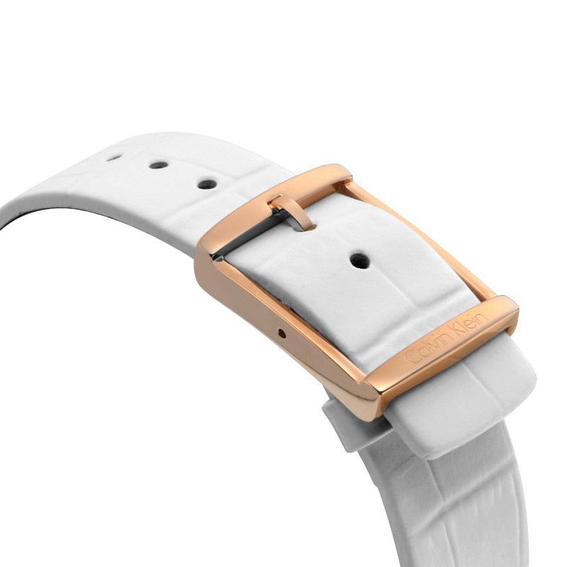 Shop Authentic Calvin Klein Accent White Dial White Leather Strap Watch for Women - K2Y2Y6KW - Luxxuri