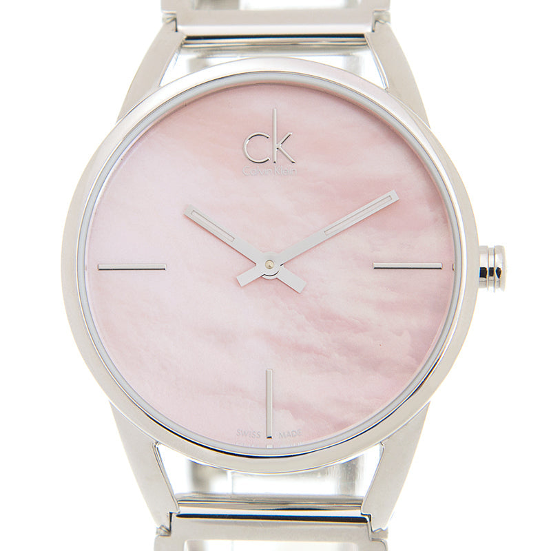  Shop Authentic Calvin Klein Stately Pink Mother of Pearl Dial Silver Steel Strap Watch for Women - K3G2312E - Luxxuri