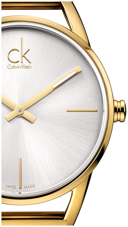  Shop Authentic Calvin Klein Stately Silver Dial Gold Steel Strap Watch for Women - K3G23526 - Luxxuri