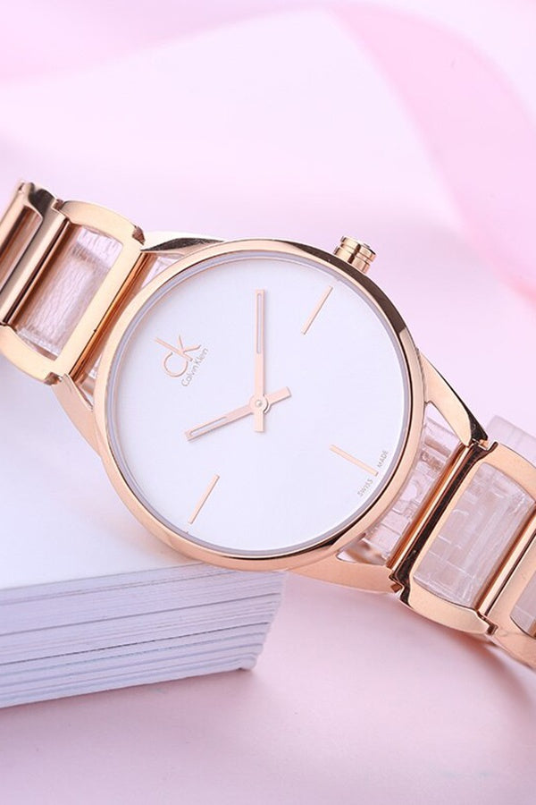  Shop Authentic Calvin Klein Stately White Dial Rose Gold Steel Strap Watch for Women - K3G23626 - Luxxuri