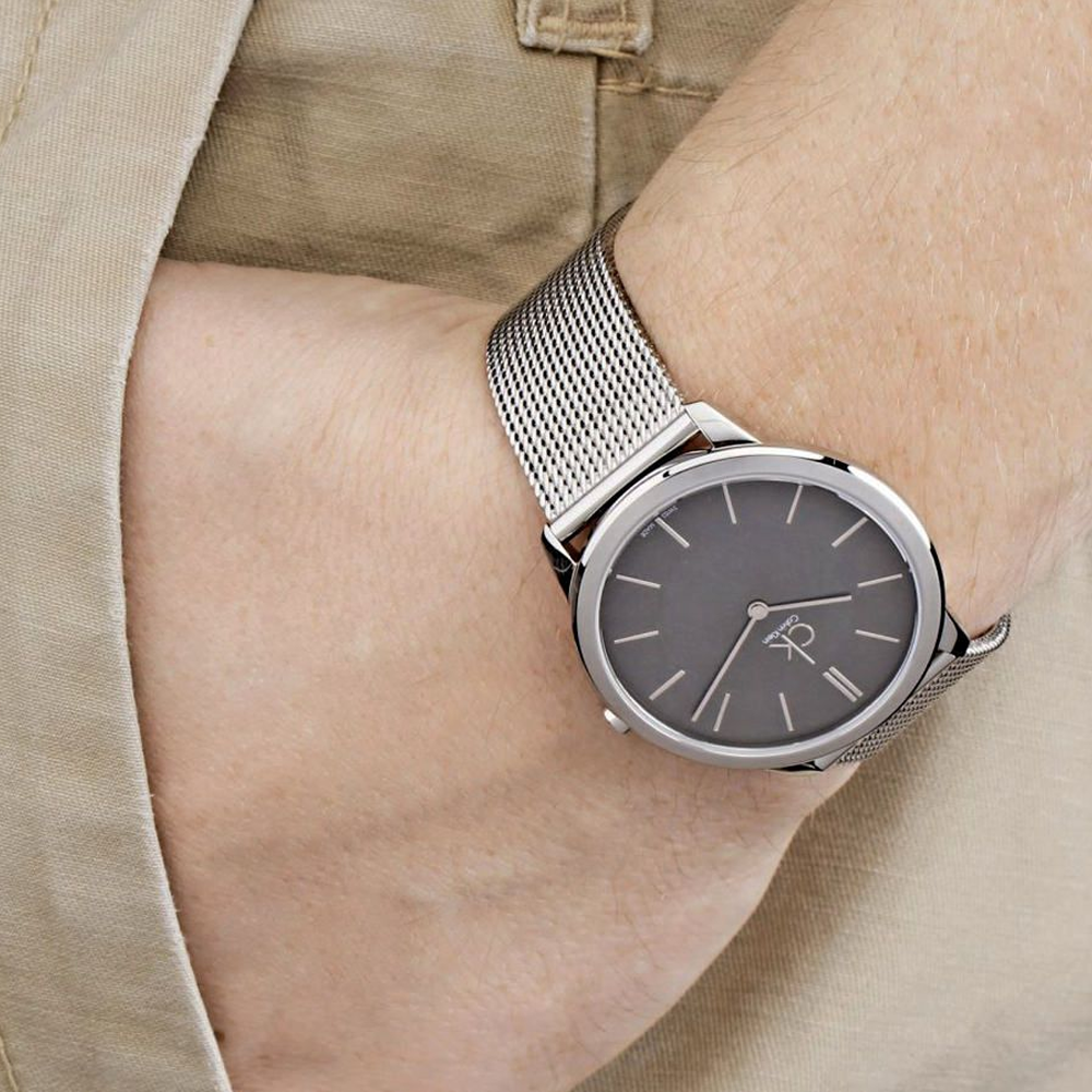 Shop Authentic Calvin Klein Minimal Grey Dial Silver Mesh Bracelet Watch for Men - K3M22124 - Luxxuri