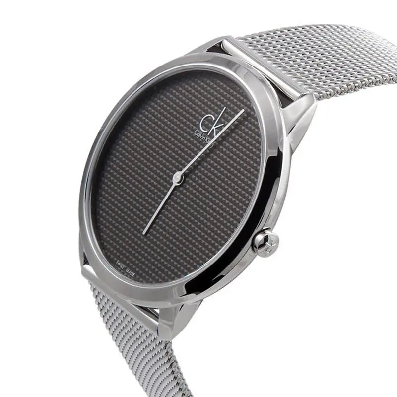  Shop Authentic Calvin Klein Minimalist Black Dial Silver Mesh Bracelet Watch for Men - K3M2112X - Luxxuri