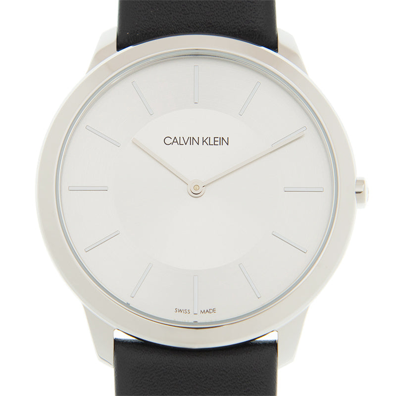  Shop Authentic Calvin Klein Minimalist White Dial Black Leather Strap Watch for Men - K3M211C6 - Luxxuri