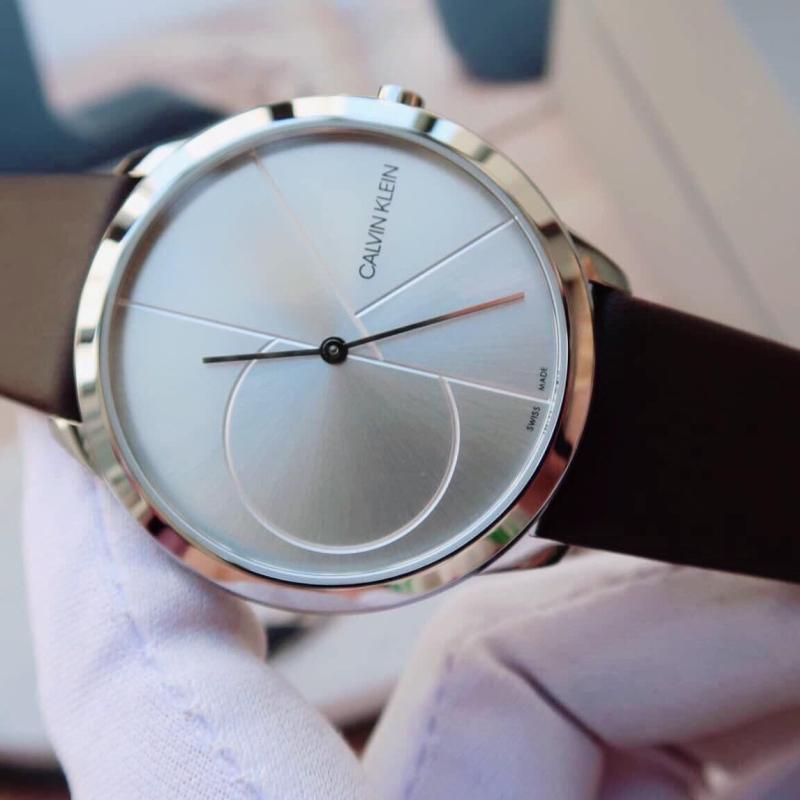  Shop Authentic Calvin Klein Minimal Silver Dial Black Leather Strap Watch for Men - K3M221CY - Luxxuri
