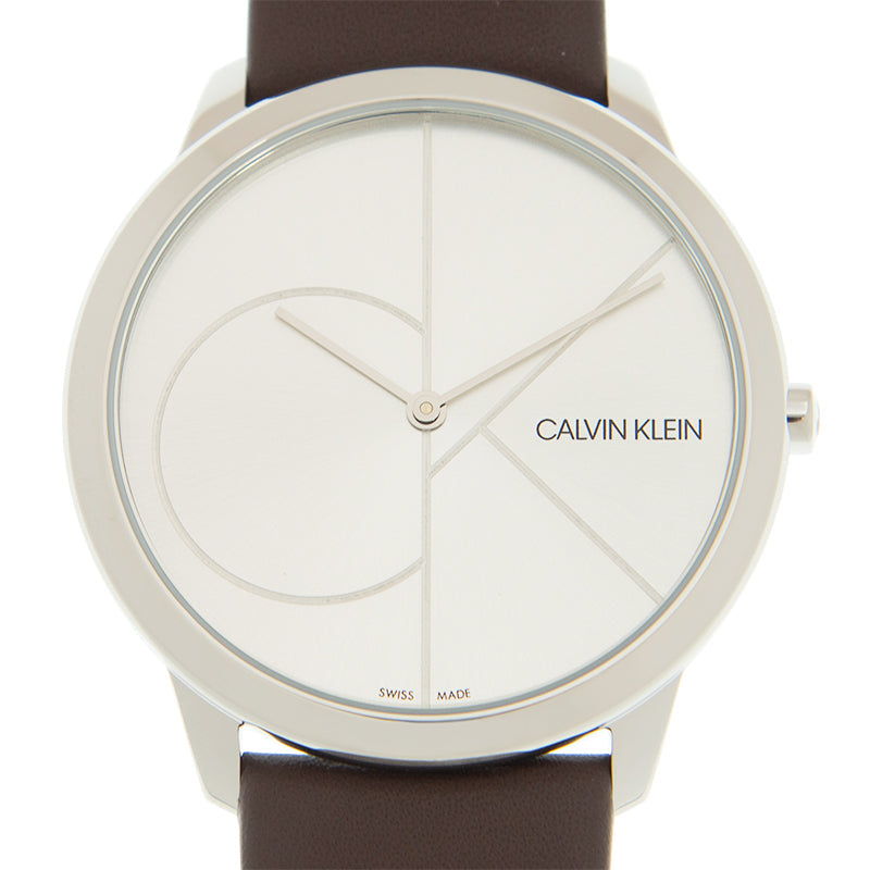  Shop Authentic Calvin Klein Minimal Silver Dial Brown Leather Strap Watch for Men - K3M211G6 - Luxxuri