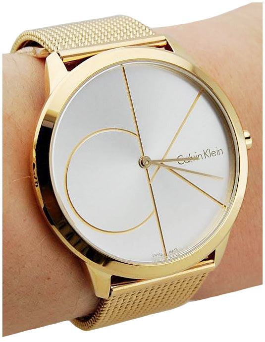  Shop Authentic Calvin Klein Minimal White Dial Gold Mesh Bracelet Watch for Men - K3M21526 - Luxxuri