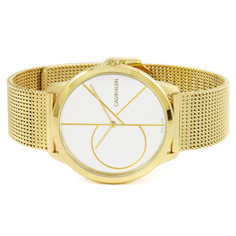  Shop Authentic Calvin Klein Minimal White Dial Gold Mesh Bracelet Watch for Men - K3M21526 - Luxxuri