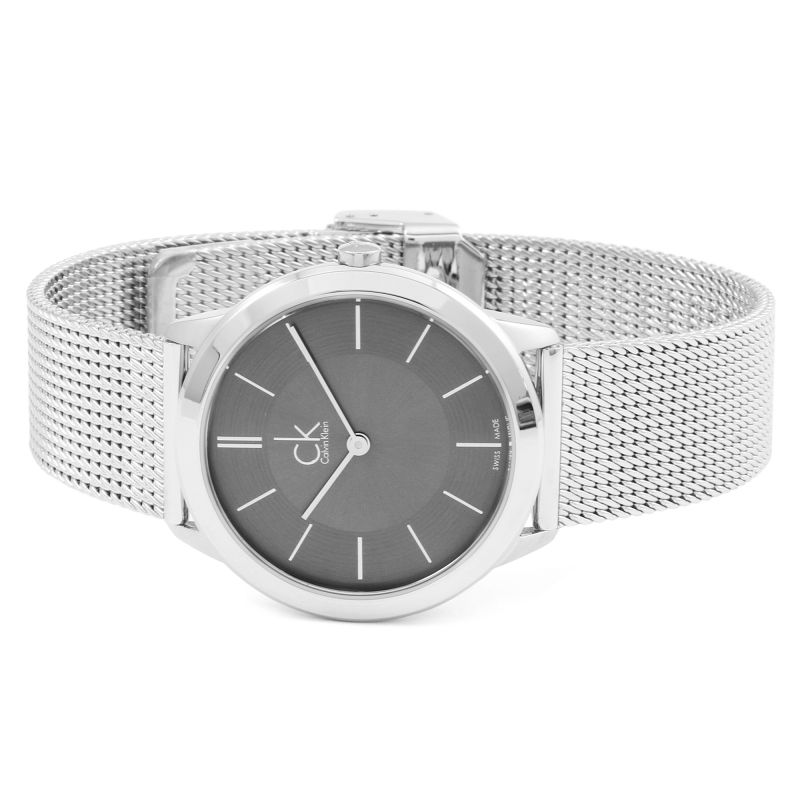  Shop Authentic Calvin Klein Minimal Grey Dial Silver Mesh Bracelet Watch for Men - K3M22124 - Luxxuri