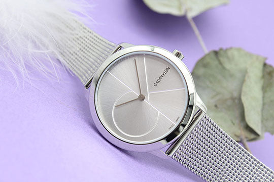  Shop Authentic Calvin Klein Minimal Silver Dial Silver Mesh Bracelet Watch for Women - K3M2212Z - Luxxuri